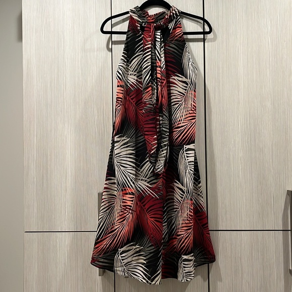 White House Black Market | A-Line Halter Palm Frond Dress | Red Multi | 4 - Picture 2 of 11